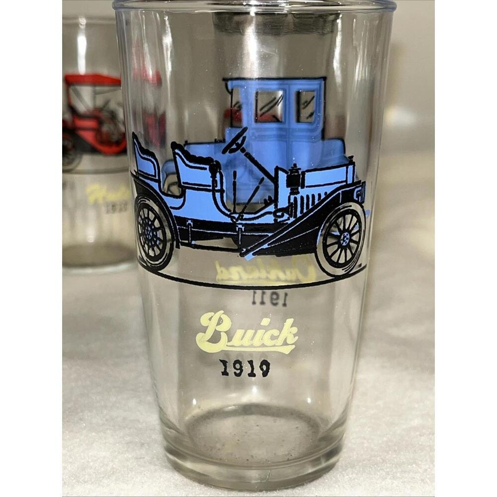 VTG Hazel Atlas Glass Cocktail Shaker & Lid And 4 Glasses Classic Car Designs - Picture 8 of 14
